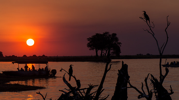 Μποτσουάνα, Το Chobe, ηλιοβασίλεμα, ταξίδι με πλοίο, abendstimmung