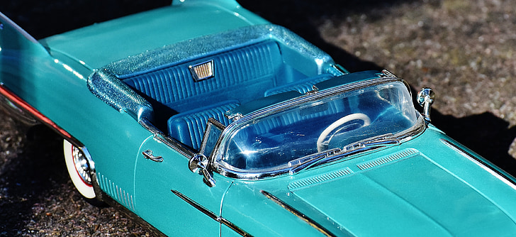 Кадилак, 1958 г., модел автомобил, синьо, превозно средство, класически