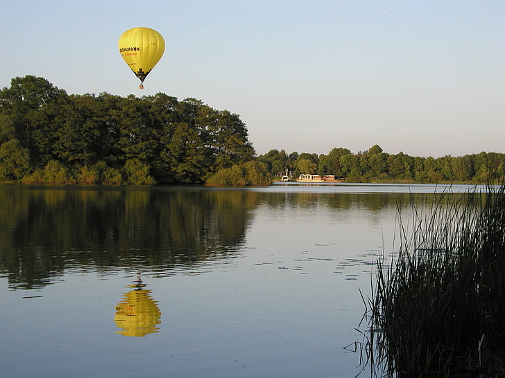 passeio de balão de ar quente, borde holm, Lago de holmer borde, reflexo de água, balão de ar quente, natureza