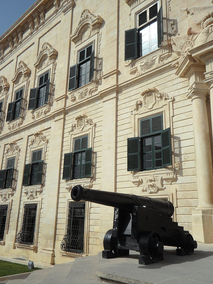 dobře, fasáda, městský palác, Valletta, Malta, zbraň, bránit