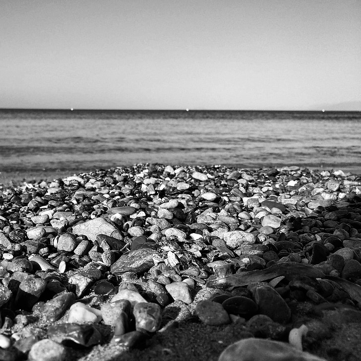 pebbles, beach, water, sea, seascape, nature, summer