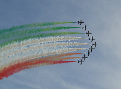 frecce 色, 意大利, 航展, 飞行, 飞行器, 飞机, 空军
