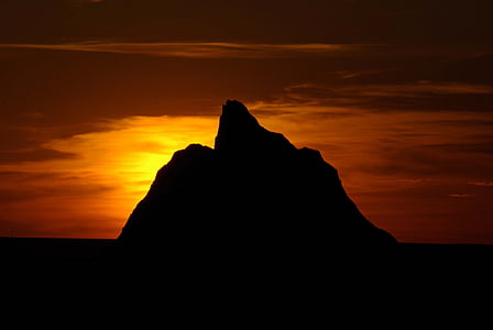 solnedgang, landskapet, silhuetter, Badlands nasjonalpark, Sør-dakota, USA, skyer