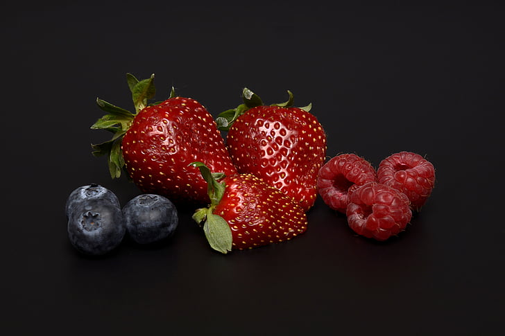 stroberi, Blueberry, Raspberry, lezat, buah-buahan, Manis, Berry