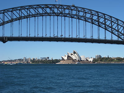 γέφυρα, Αυστραλία, Σίδνεϊ στον ορίζοντα, λιμάνι