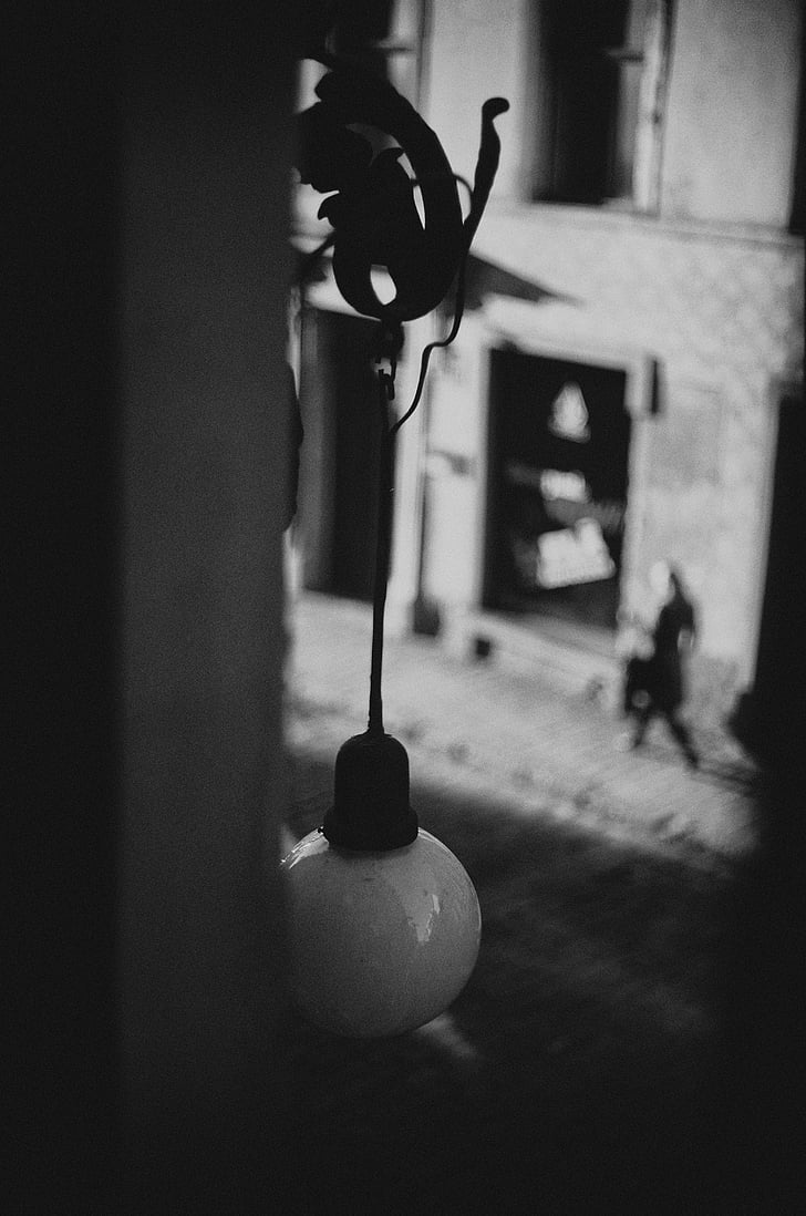 greyscale, focus, photography, light, lamp, walls, daytime