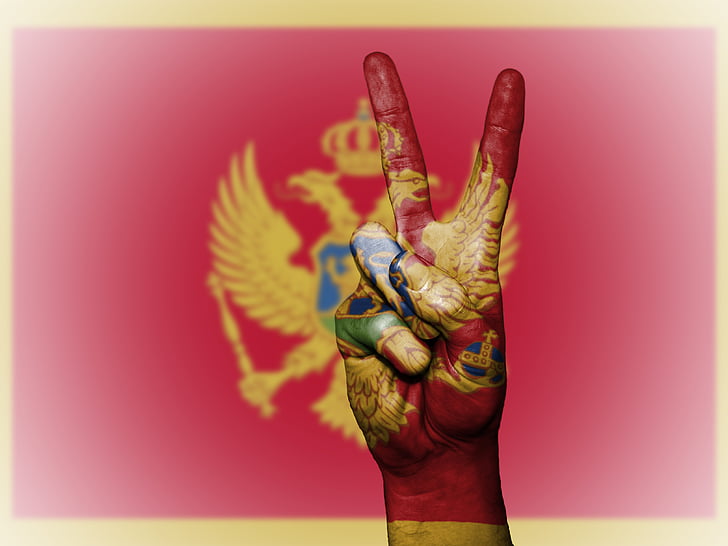 Montenegro, vrede, hand, natie, achtergrond, banner, kleuren