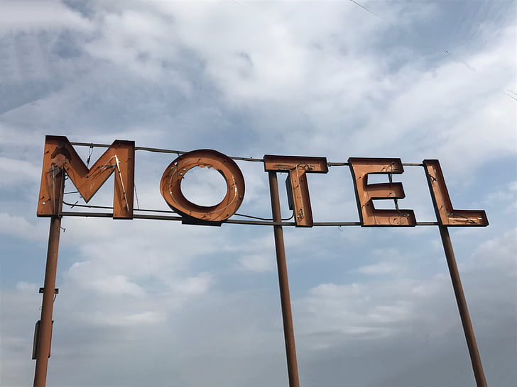 sinal, Motel, retrô, néon, vintage, luz, outdoor