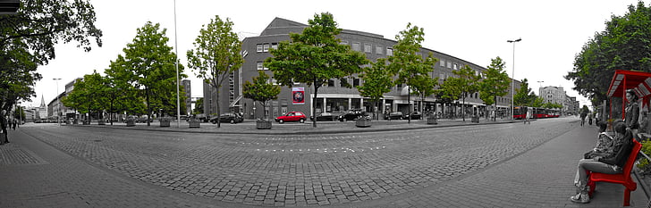 panorama, Kiel, parada, autobuses, parada de autobús