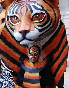 Tygr, maska, kostým, průvod, obličej, kočičí obličej, Karneval