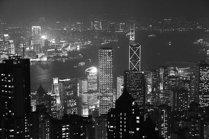 nacht, stad, weergave, stadsgezicht, China, Hong kong, Azië