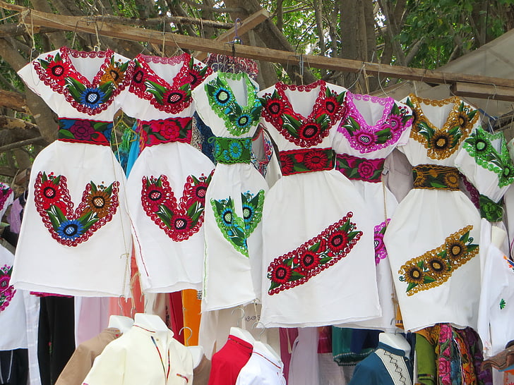 Mexico, Oaxaca, markt, kledingstuk, traditionele, etnische, jurk