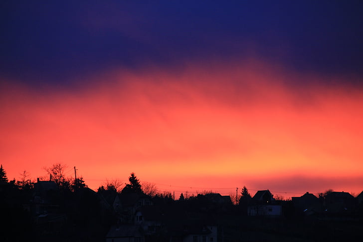 matahari terbit, pagi langit, merah