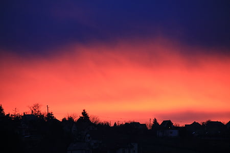 východ slunce, ranní obloha, červená