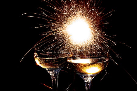 champagne glasses, sparkler, champagne, glasses, drink, alcohol, sparkling wine