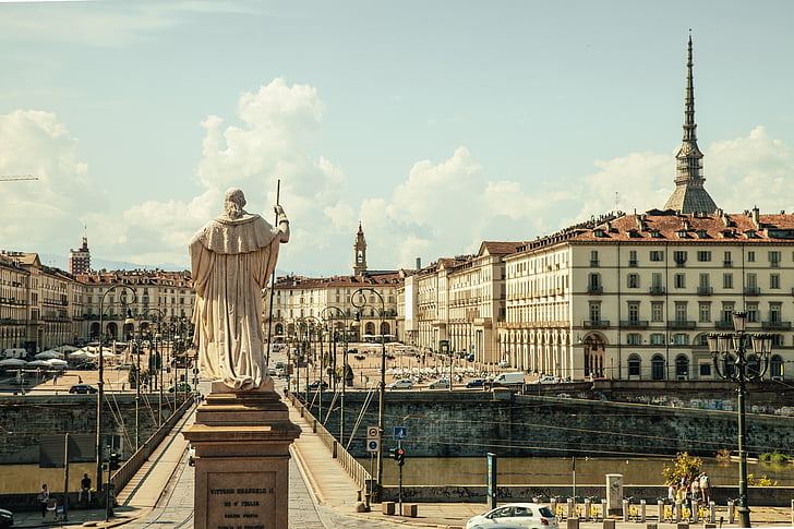 Piazza vittorio, Torino, Itálie, Plaza, kněz, socha, Papež