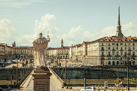 Piazza vittorio, Torino, Italien, Plaza, præst, statue, paven