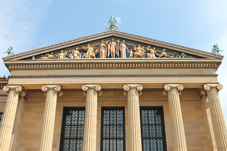 homlokzat, görög, Philadelphia museum of art, oszlopok, építészet, épület, híres hely