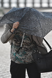 嵐, 風, parapluie, 雨カバー, 人, 雨, 保護