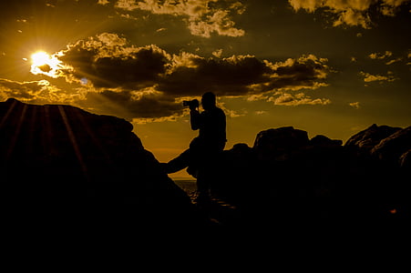 fotograf, profil użytkownika, zachód słońca, chmury czerwony, góry