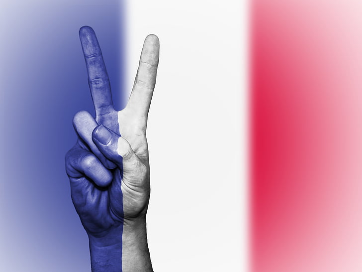 Frankrijk, vrede, hand, natie, achtergrond, banner, kleuren