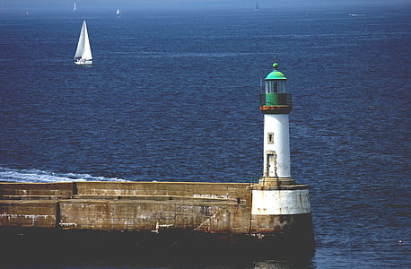 beacon, light house, mole, sea, coast, tower, nautical