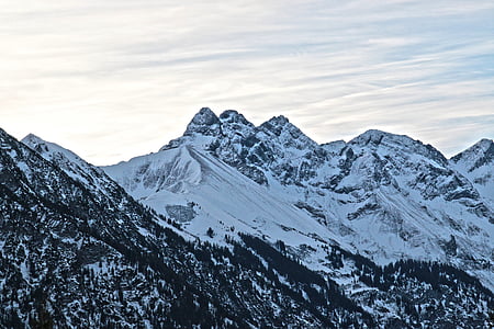 Allgäu, kalnai, žiemą, mädelegabel, trettachspitze, hochfrottspitze, sniego