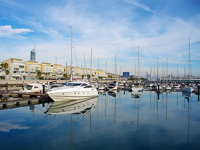 Marina, Lissabon, havet, båtar, fartyg, Yachts, Pier