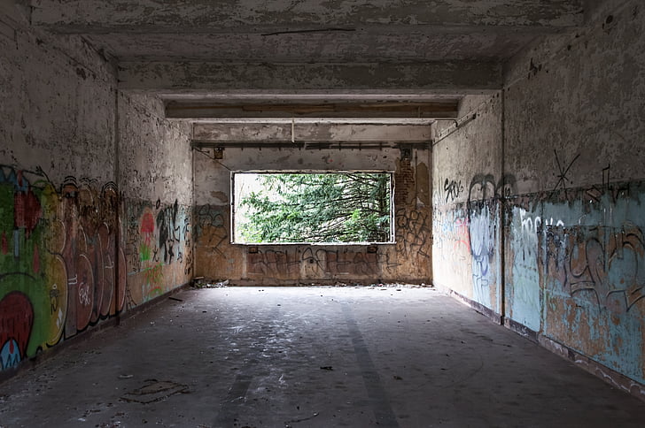abandonat, Art, edifici, graffiti, vandalisme, parets