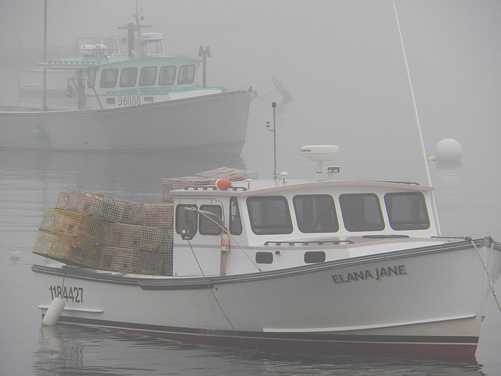 Lobster boat, łodzie, homary, pułapki, garnki, wędkowanie, mgła