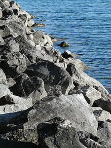 pedras, água, banco, passeio marítimo, águas, rocha