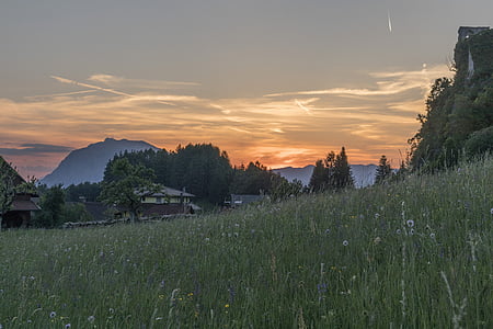 puesta de sol, Carintia, Finkenstein, abendstimmung, paisaje, noche, Austria