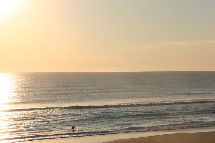 Pantai, matahari terbenam, refleksi, Teluk, Alabama, Florida, gelombang