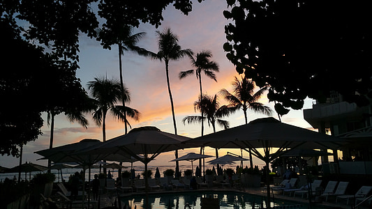 zalazak sunca, plaža, na Havajima, romantična, plaža na Havajima, ljeto, tropska
