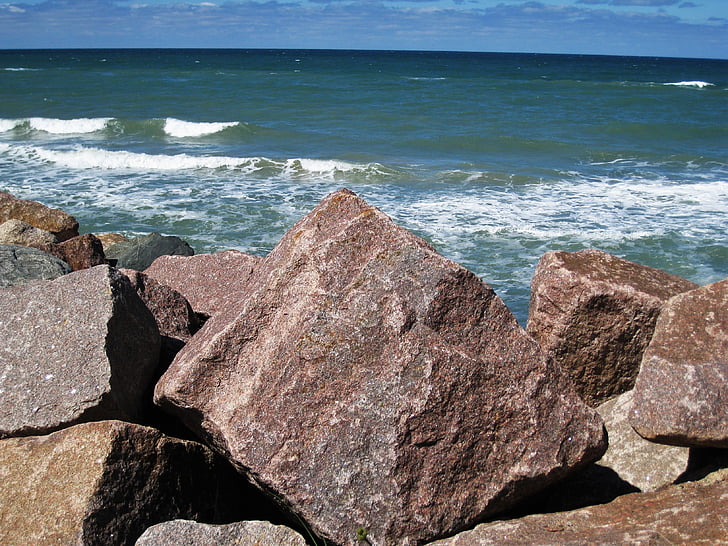 north sea, denmark, large stone, dune protection, coast, sea, water