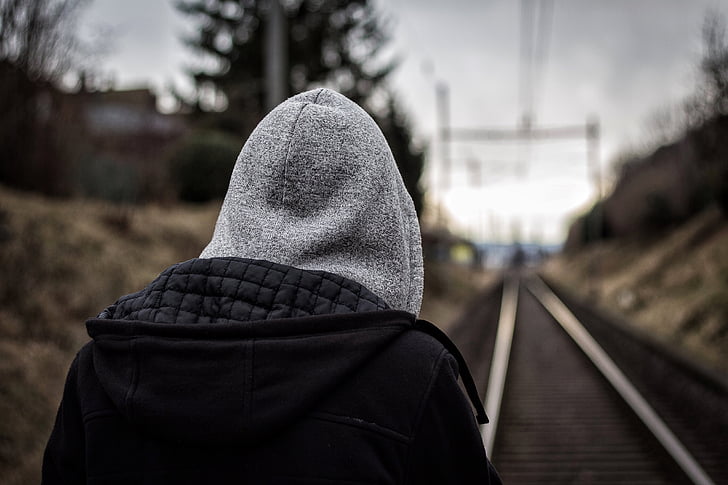 person, train, rail, wearing, hoodie, hood - clothing, hooded shirt
