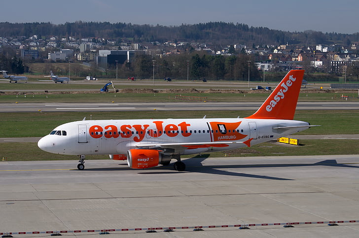 easyJet, õhusõiduki, Airbus, A319, Zürichi lennujaam, Lennujaama, Šveits