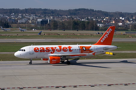 easyjet, เครื่องบิน, แอร์บัส, a319, สนามบินซูริก, สนามบิน, สวิตเซอร์แลนด์