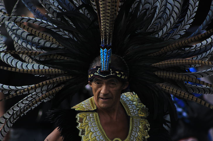 Azteca, cultura, México, vista frontal, viajes, en la cabeza, un hombre sólo