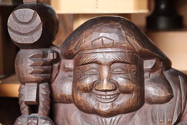 Statue, Holz, Japan, Fujiyama, Holz-statue, Lächeln, Asien