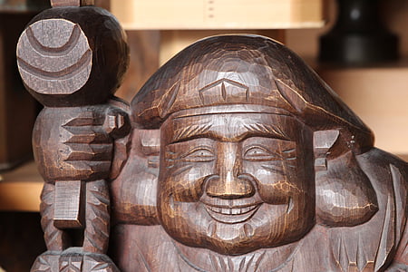 estatua de, madera, Japón, Fujiyama, estatua de madera, de la sonrisa, Asia