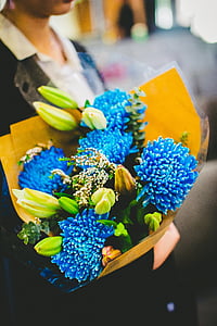 çiçek, mavi, renkli, çiçek, buket, kutlama, yıldönümü