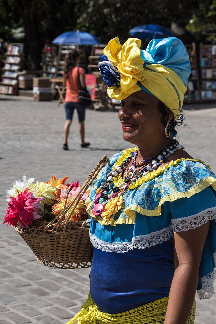 Куба, жена, костюм, традицията, Хубава, прическа, митнически