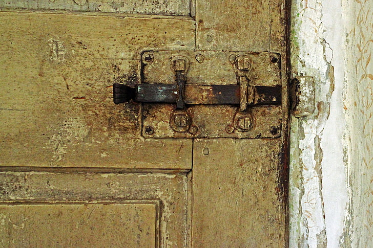 Zamek, śruby, zamknięcia, Stare drewniane drzwi, bezpieczeństwa, Nostalgia, Blokada drzwi