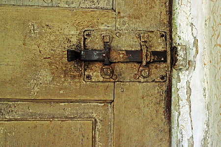 Zamek, śruby, zamknięcia, Stare drewniane drzwi, bezpieczeństwa, Nostalgia, Blokada drzwi