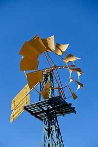Windmill, pump, jordbruk, vind, landsbygdens, teknik, blå