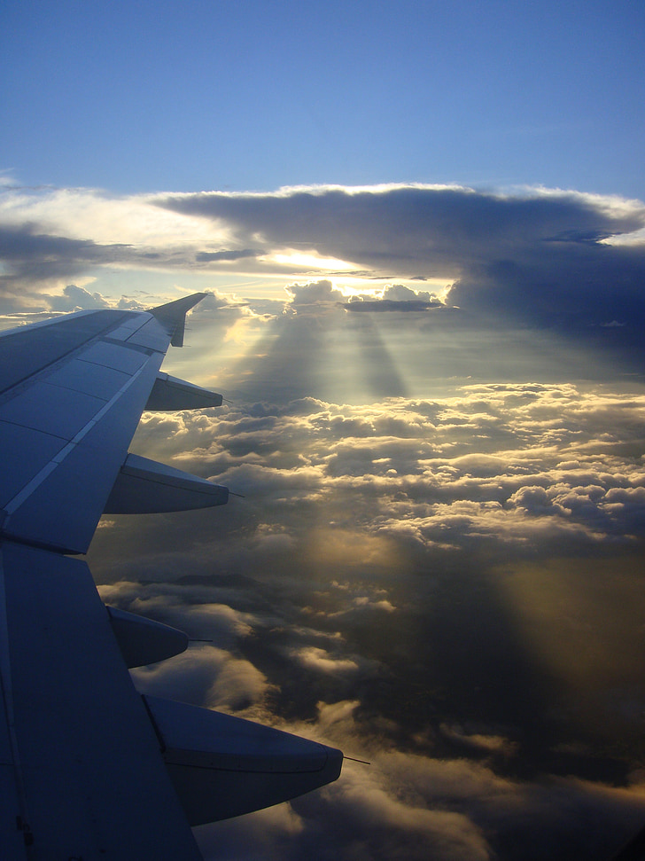 aircraft, sunrise, clouds, sunbeam, airplane, cloud - Sky, sky