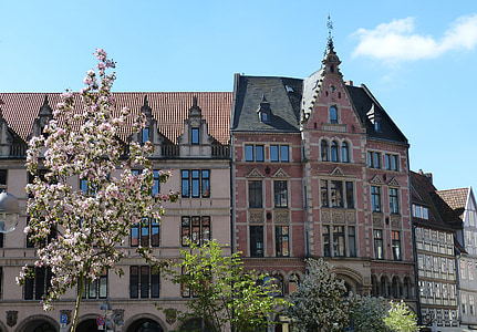 Hanover, phố cổ, bang Niedersachsen, mùa xuân, mặt tiền, xây dựng, kiến trúc