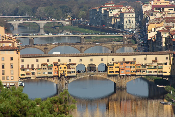 Florens, landskap, Arno, Toscana, Florens - Italien, bro - mannen gjort struktur, floden Arno