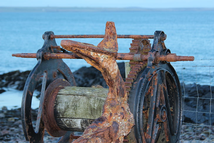 acero inoxidable, máquina, oxidado, antiguo, Escocia, mar, vientos